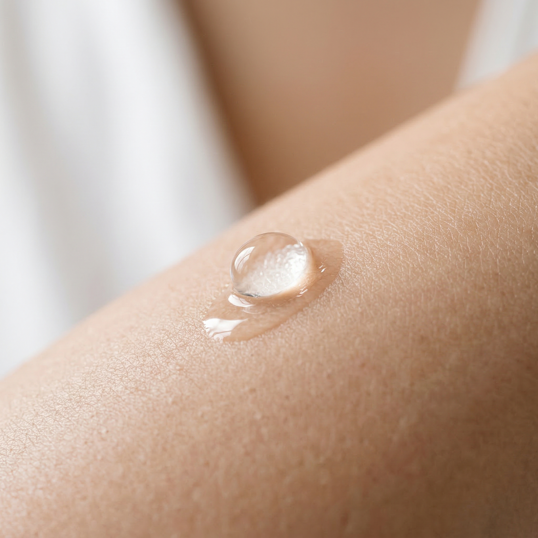 Clear serum droplet on skin